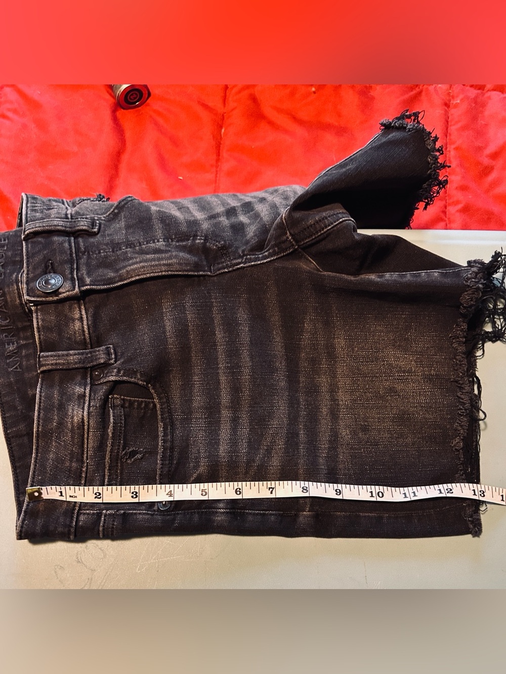 AEO Black Distressed Denim Shorts - Picture 6 of 9